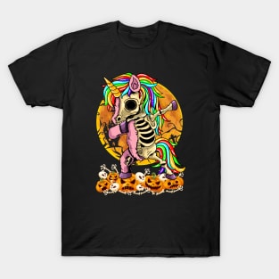 Unicorn Zombie Skeleton Dabbing Pumpkin Halloween Girls Women T-Shirt